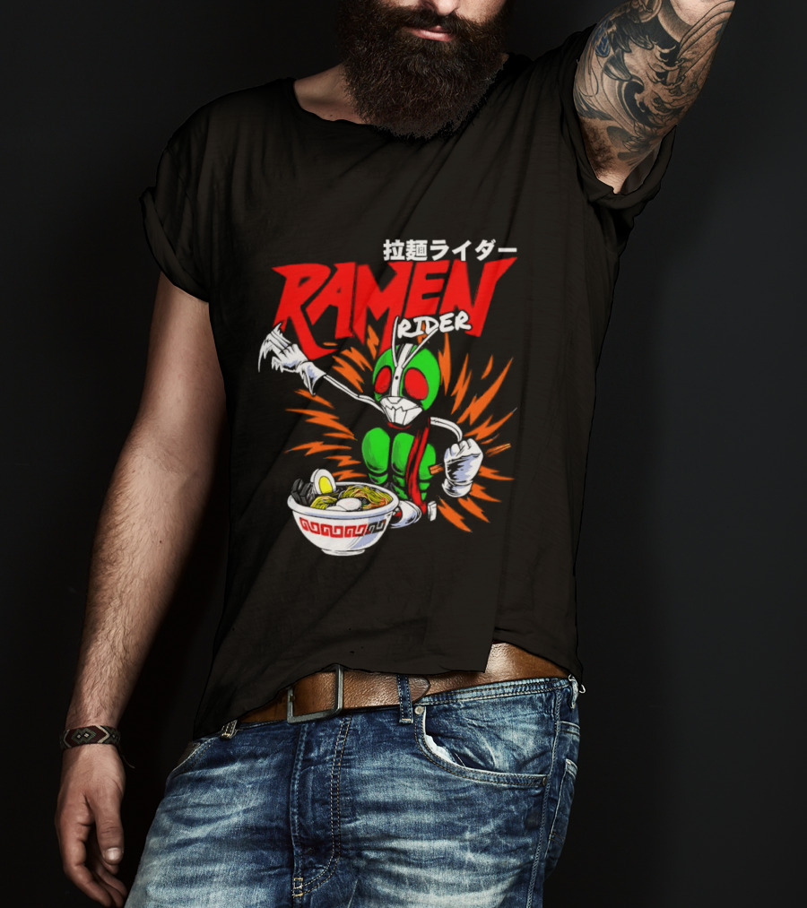 Ramen Rider Japanese Text Meme Funny Bowl Explosion T-Shirt
