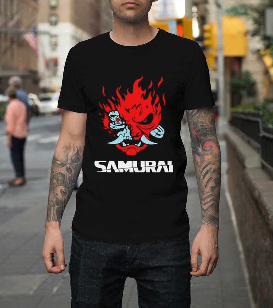 Samurai Japanese Oni Demon Mask Flame T-Shirt