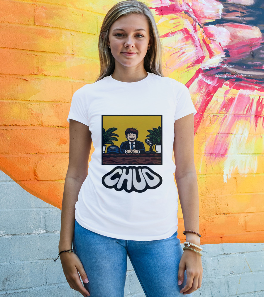 Fuentes Store Chud Comic Style Desk Scene With Microphone And Cap T-Shirt