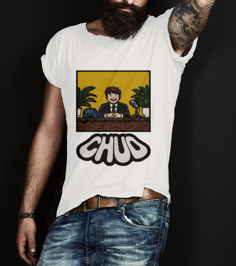 Fuentes Store Chud Comic Style Desk Scene With Microphone And Cap T-Shirt