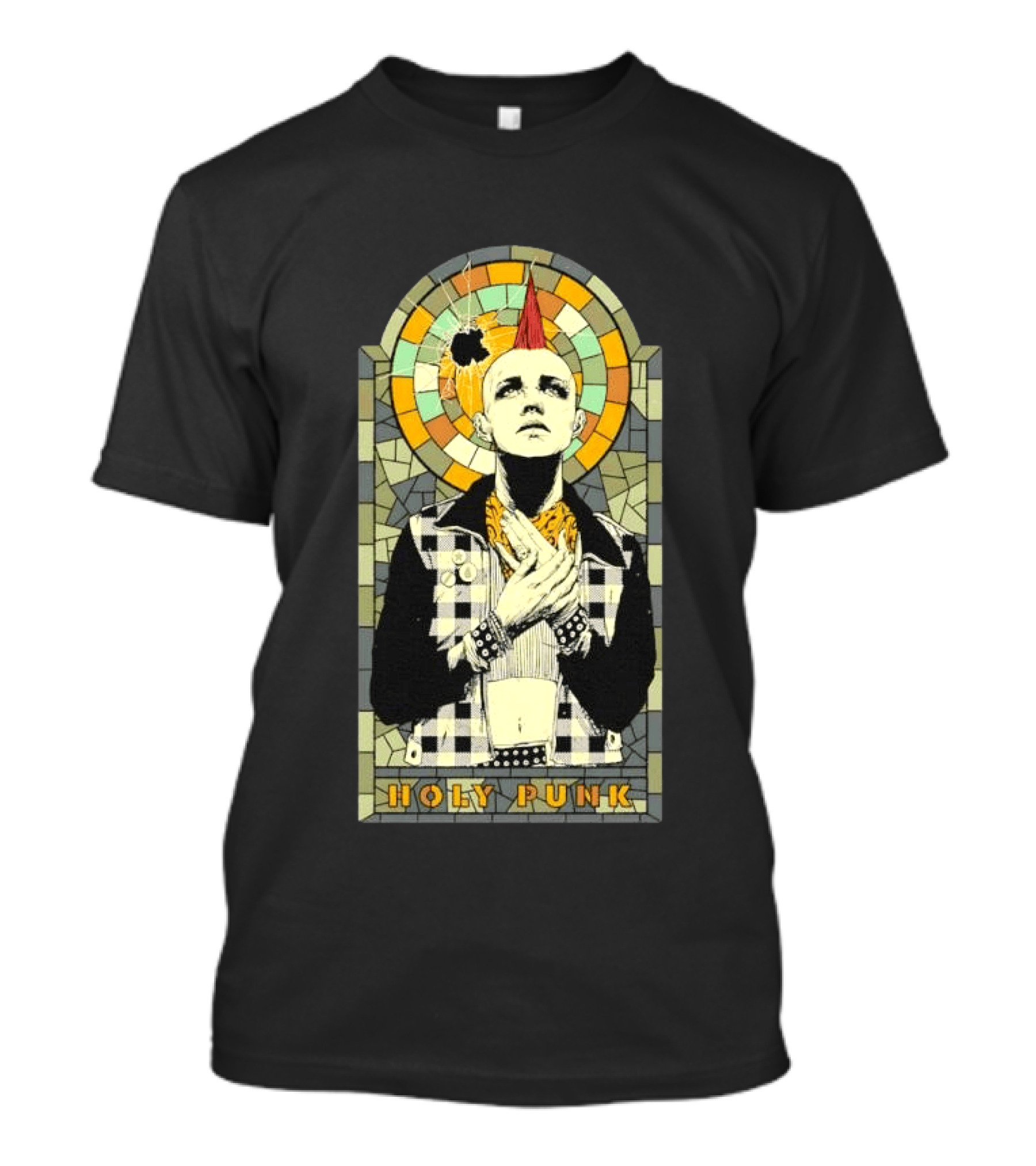 Holy Punk Rock Stained Glass Punk With Mohawk And Plaid Jacket T-Shirt