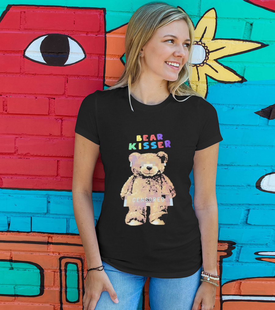Bear Kisser Censored Pixelated Teddy Bear T-Shirt