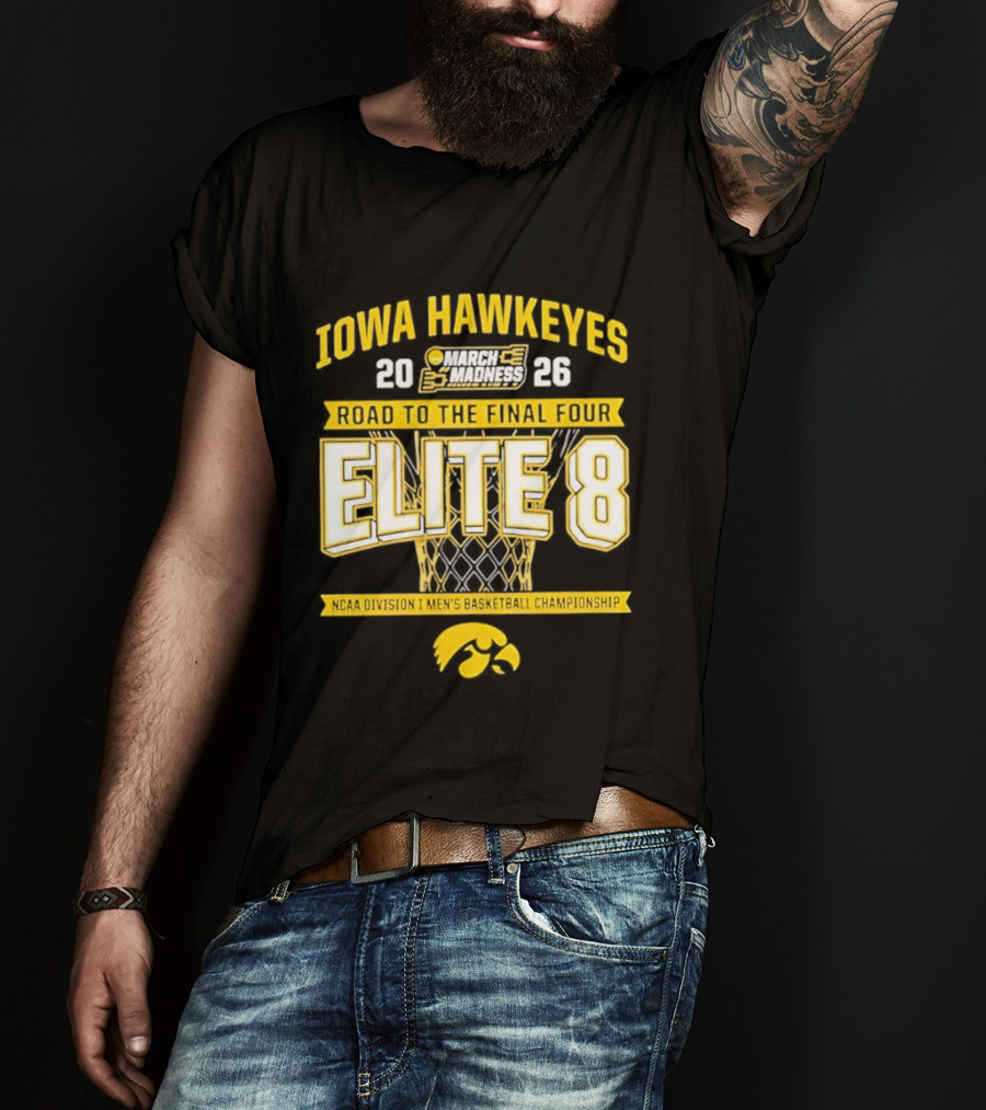 Iowa Hawkeyes 2026 Road To The Final Four Elite 8 NCAA Division I Men's Basketball Championship T-Shirt