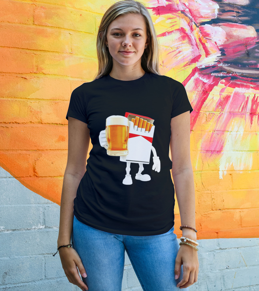 Pack Of Cigs With Beer Drinking Beer Smoking Cigarettes T-Shirt