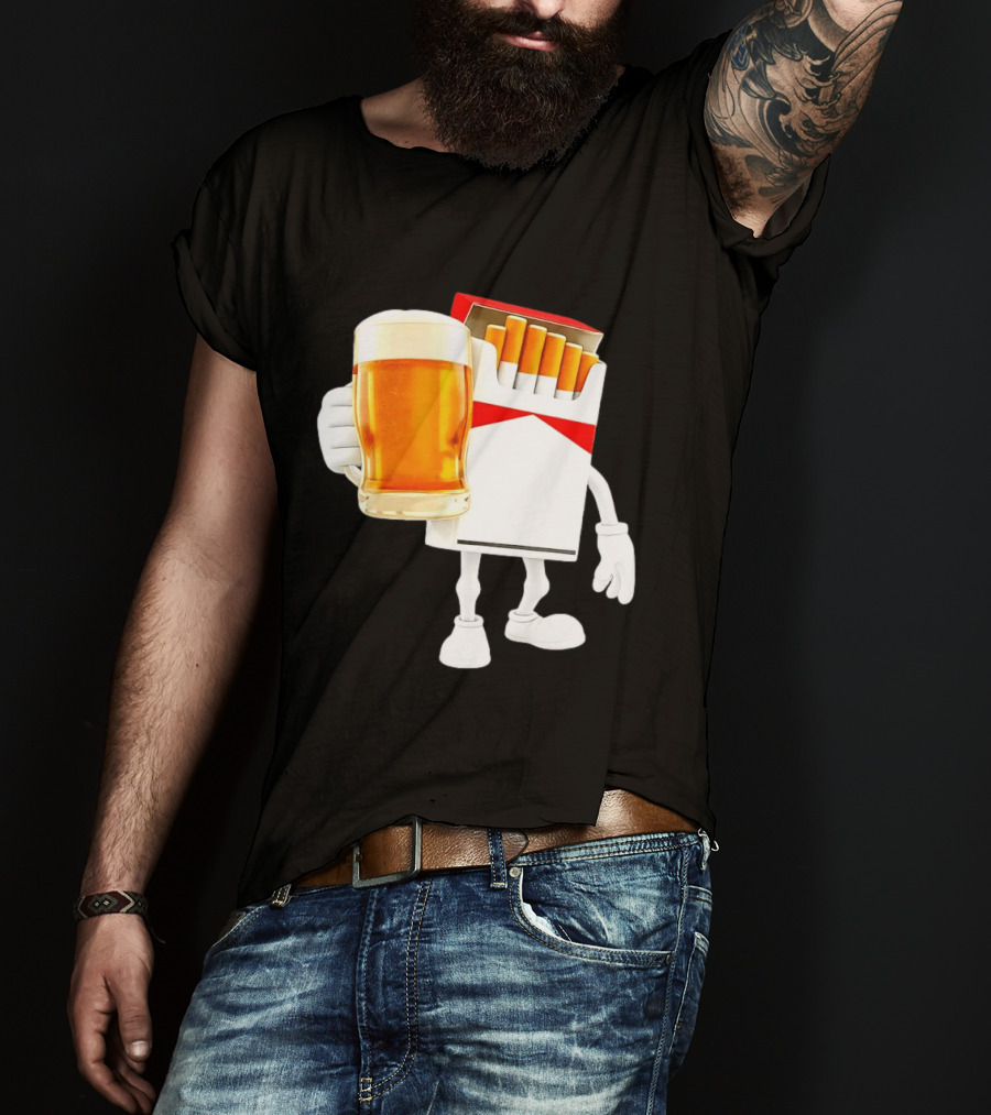 Pack Of Cigs With Beer Drinking Beer Smoking Cigarettes T-Shirt