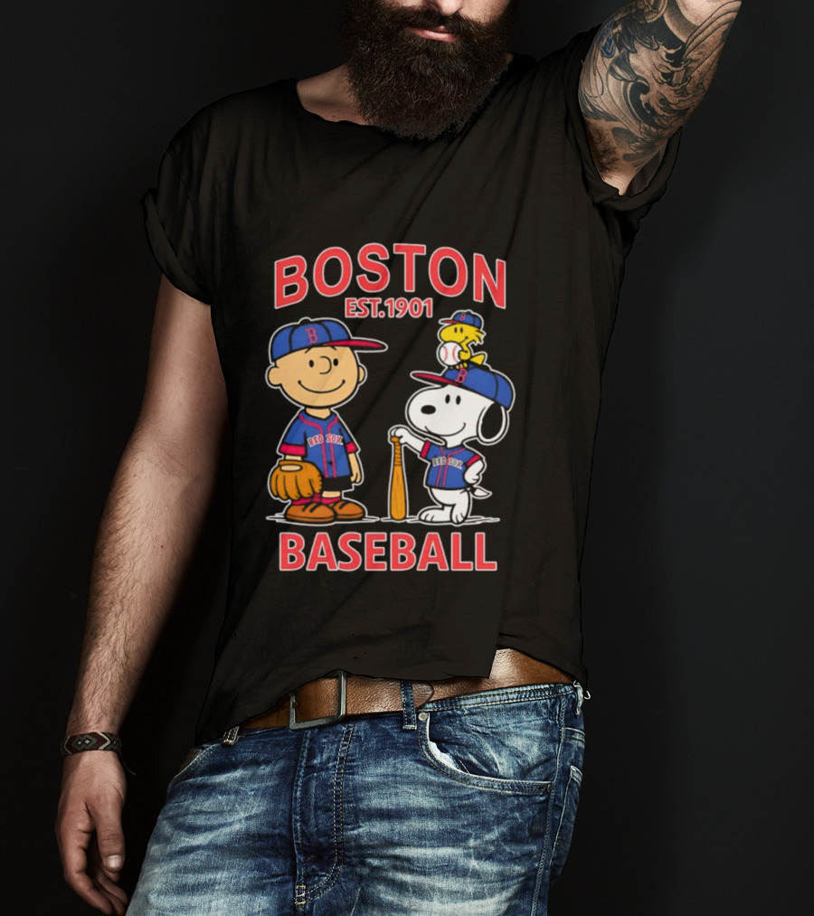 Boston Baseball Charlie Brown Snoopy Red Sox Est 1901 T-Shirt