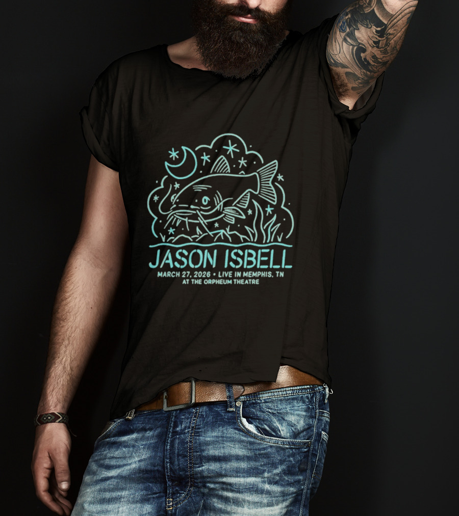 Jason Isbell Live In Memphis TN March 27 2026 Orpheum Theatre Moon And Fish Stars T-Shirt