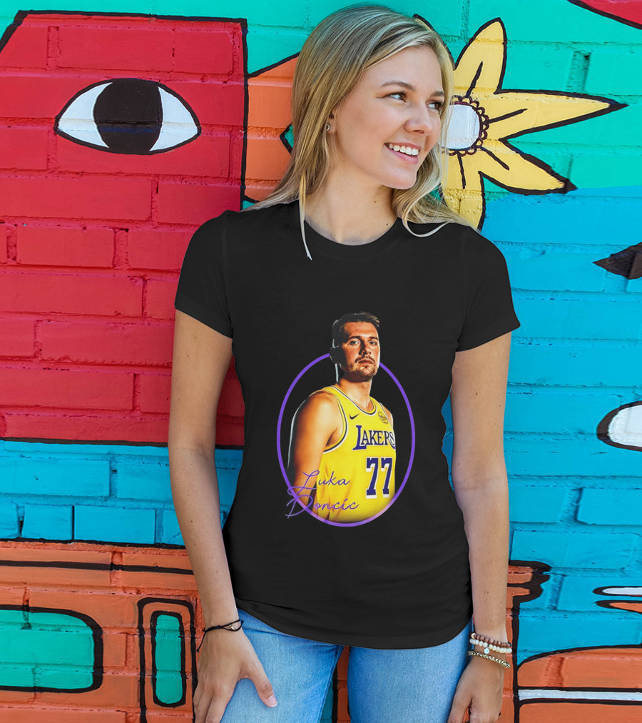 Los Angeles Lakers Luka Doncic 77 Yellow Jersey Image T-Shirt