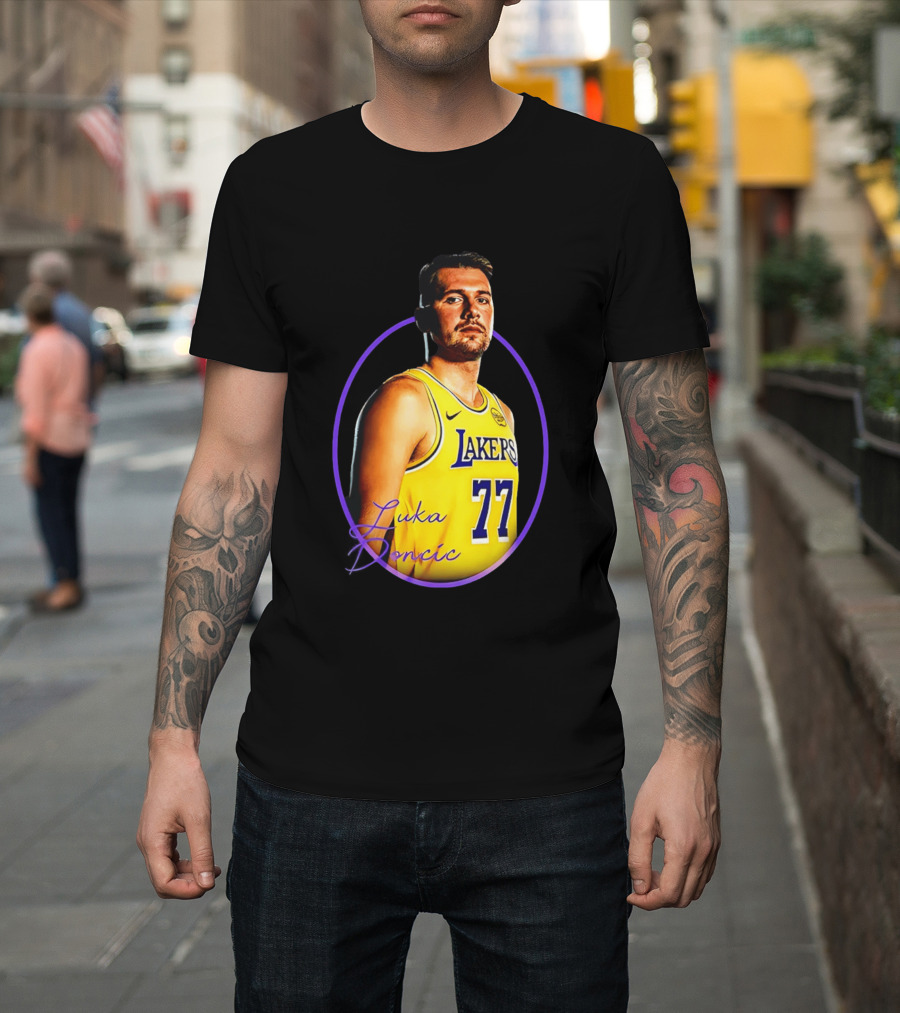 Los Angeles Lakers Luka Doncic 77 Yellow Jersey Image T-Shirt