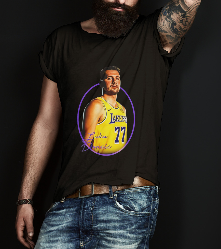 Los Angeles Lakers Luka Doncic 77 Yellow Jersey Image T-Shirt