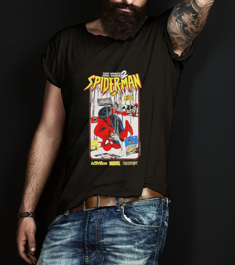 Spider Man Marvel Comics Tony Hawk's Pro Skater 2 Video Game Scene T-Shirt