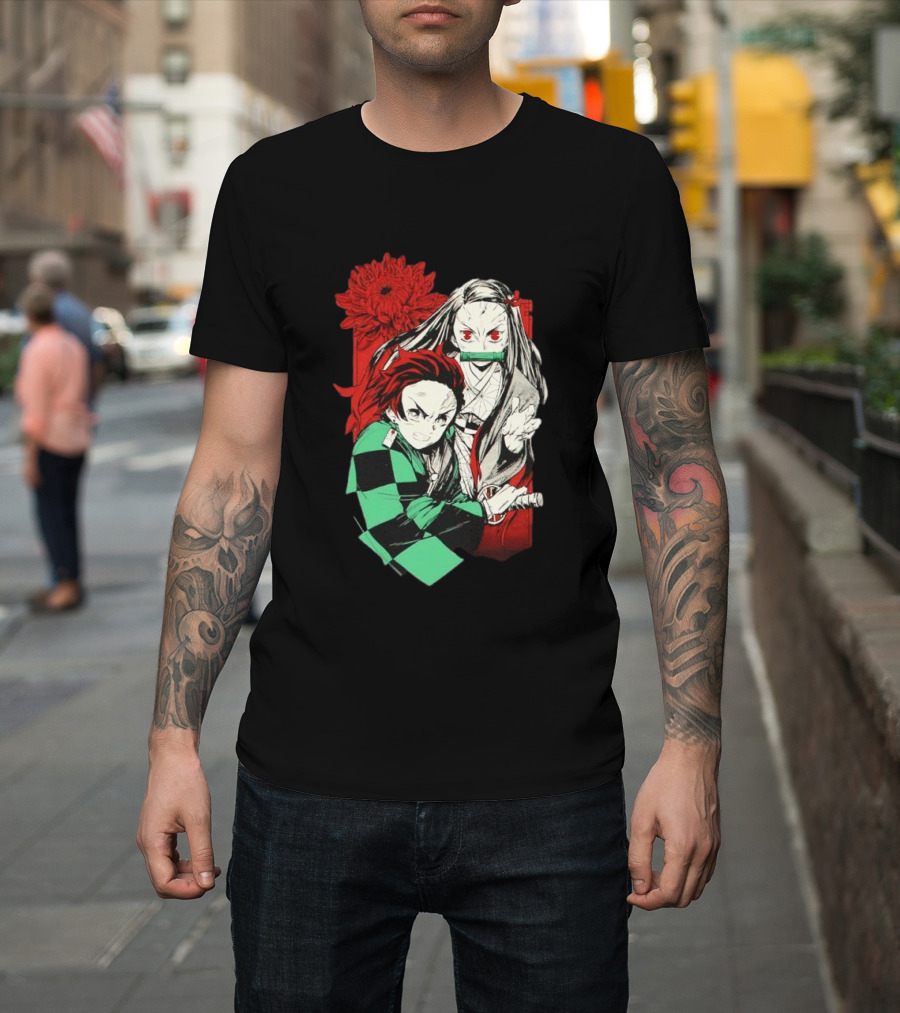 Tanjiro And Nezuko Demon Slayer Manga Red Flower T-Shirt