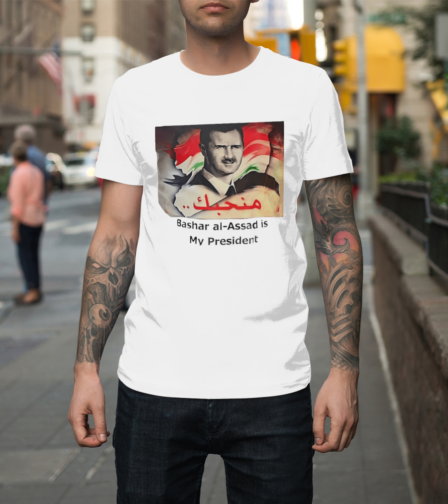 Bashar Al Assad Portrait With Syrian Flag T-Shirt
