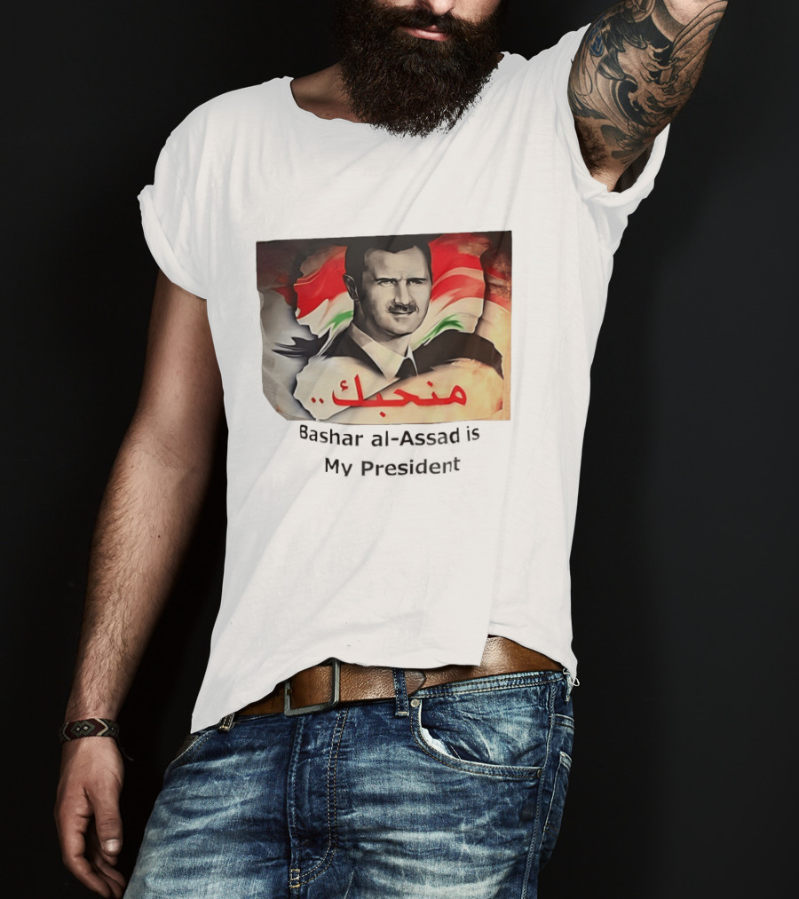 Bashar Al Assad Portrait With Syrian Flag T-Shirt