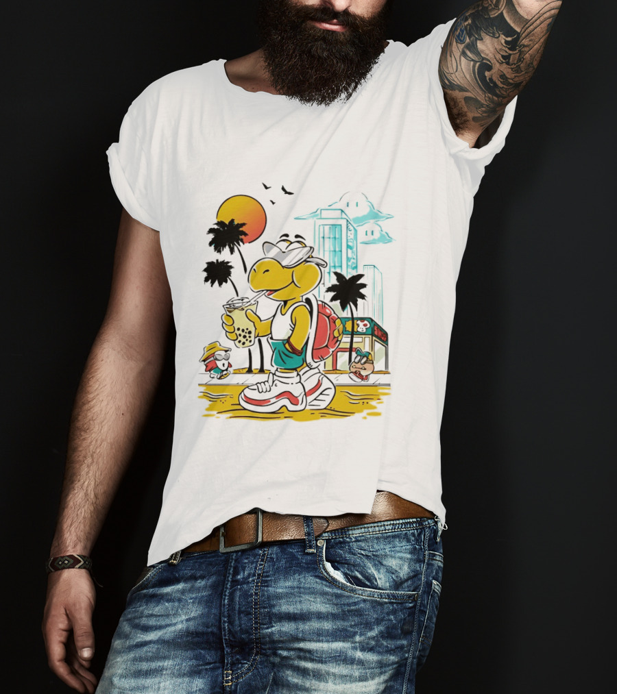 Koopa Troopa Beach Day Vibes With Bubble Tea And Palm Trees T-Shirt
