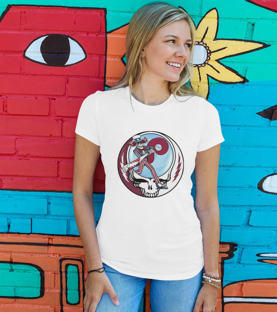 Philadelphia Phillies Uncle Sam Skeleton Baseball Stealie T-Shirt