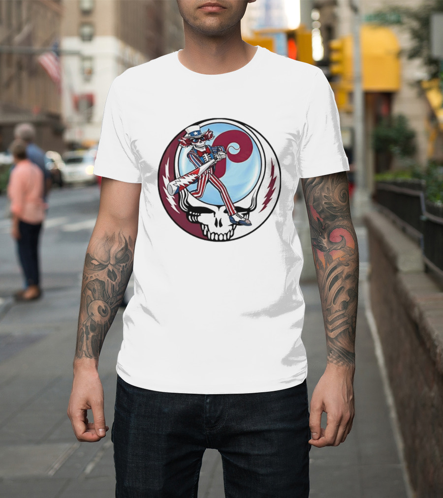 Philadelphia Phillies Uncle Sam Skeleton Baseball Stealie T-Shirt