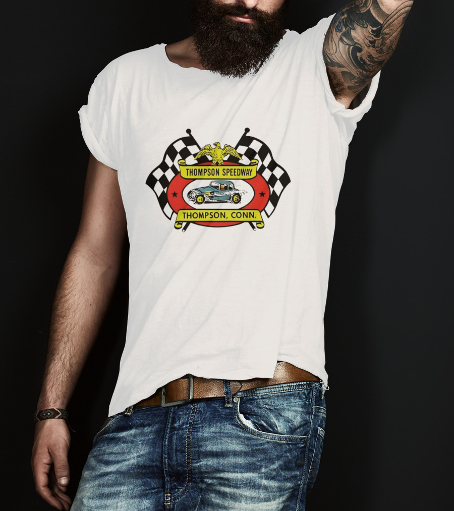 Thompson Speedway Racing Vintage Eagle Emblem Connecticut Checker Flags T-Shirt