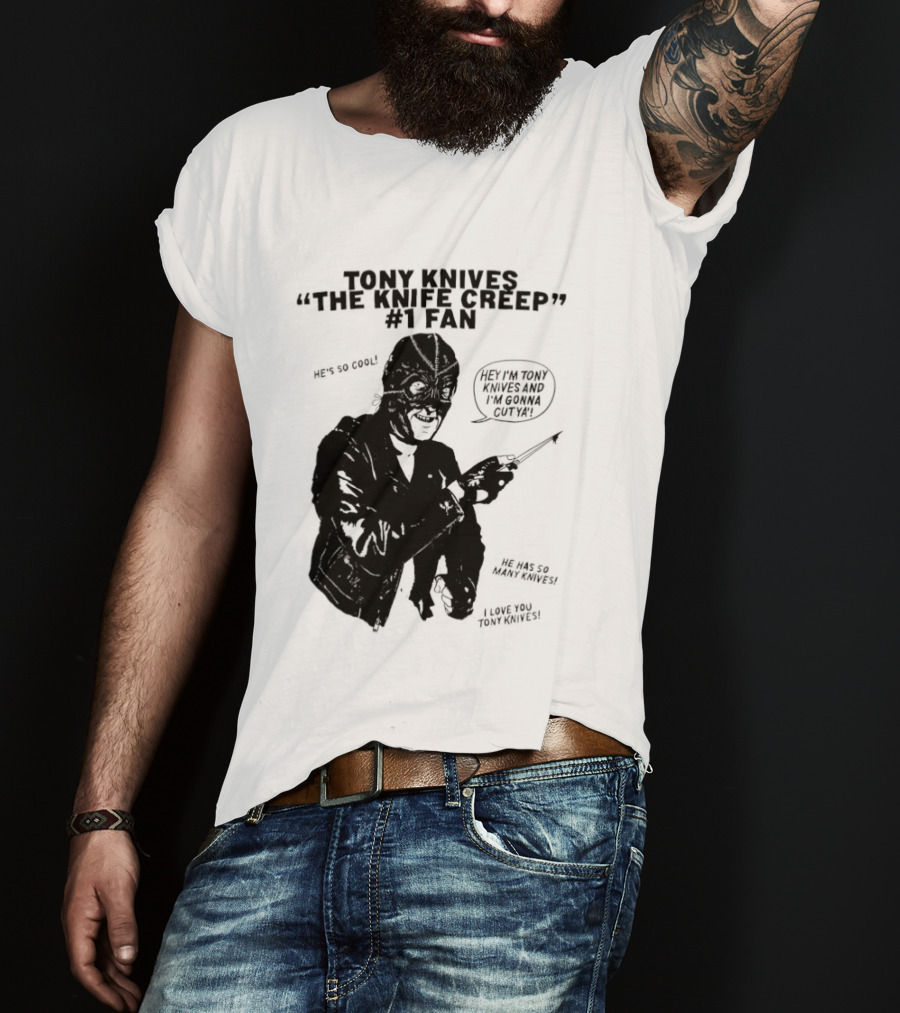 Tony Knives The Knife Creep Volume One Leather Jacket Mysterious True Crime Legendary Horror Movie Night Stalk Western Adventure T-Shirt