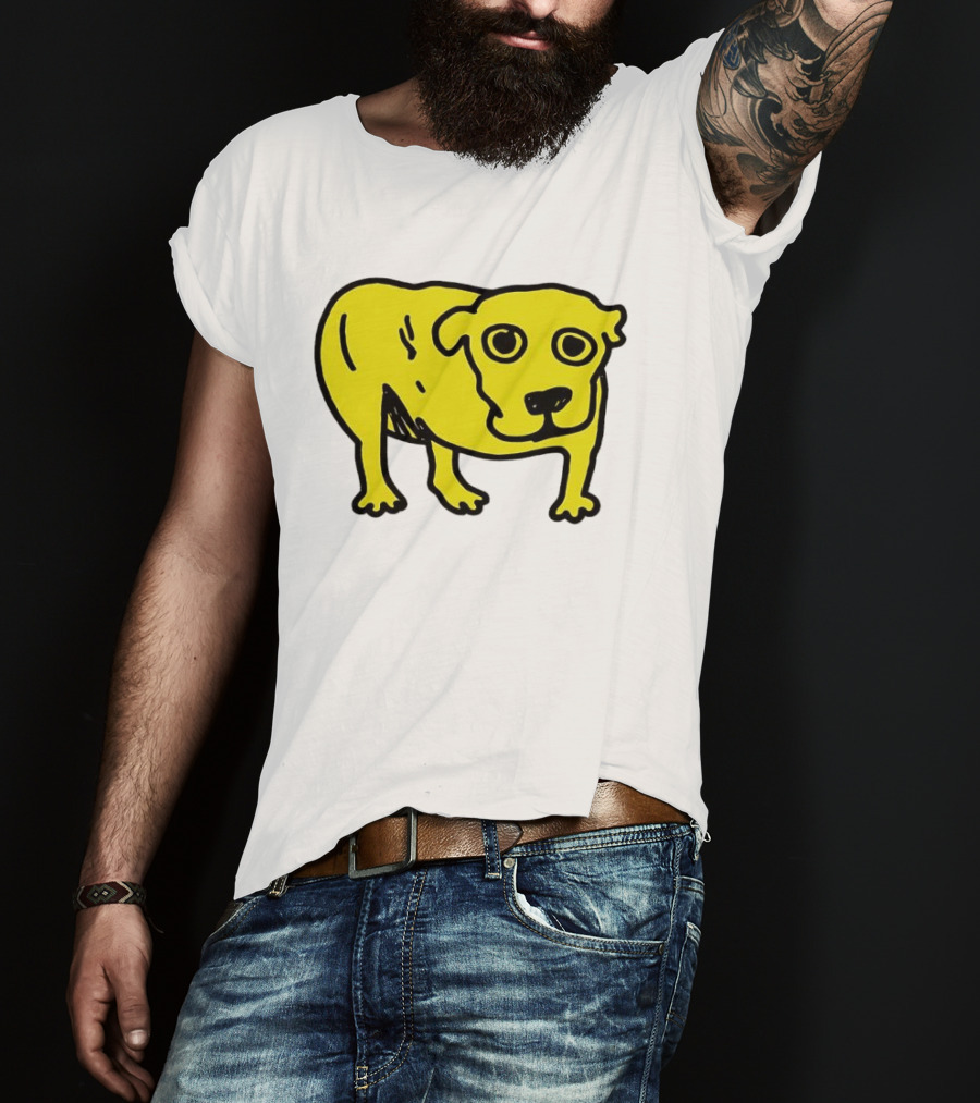 Tripod Dog Doodle Minimalist Yellow Canine Drawing T-Shirt