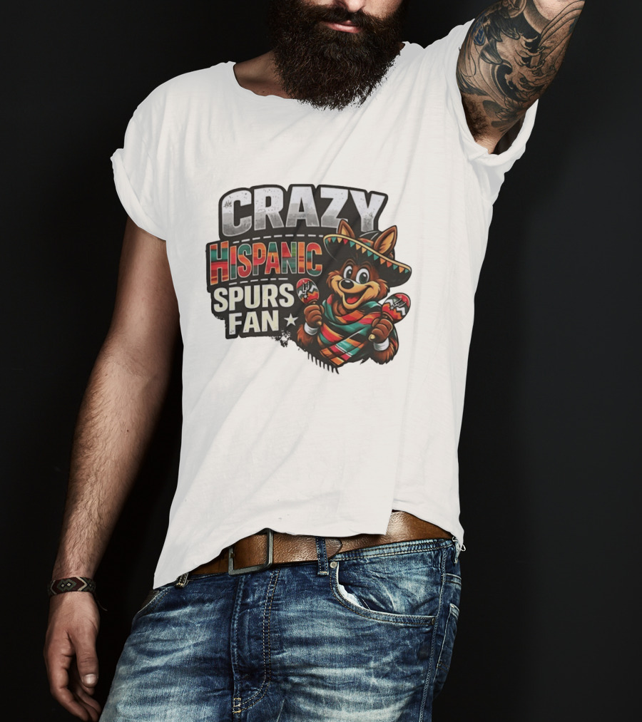 San Antonio Spurs Crazy Hispanic Spurs Fan Fiesta Coyote With Sombrero And Maracas T-Shirt