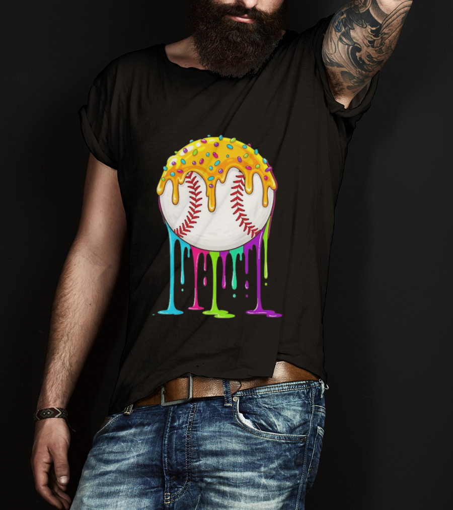 Baseball Dripping Icing Candy Sprinkles Rainbow T-Shirt
