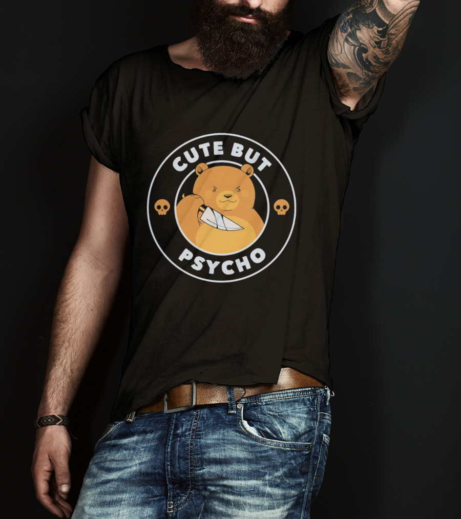 Cute But Psycho Bear Knife Skull T-Shirt