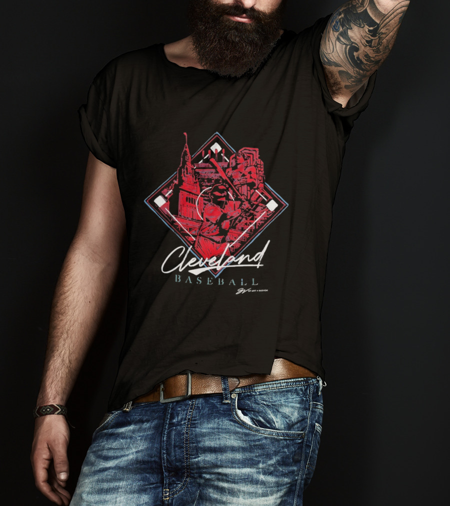 Cleveland Baseball Diamond Collage Skyline Batter Landmark T-Shirt