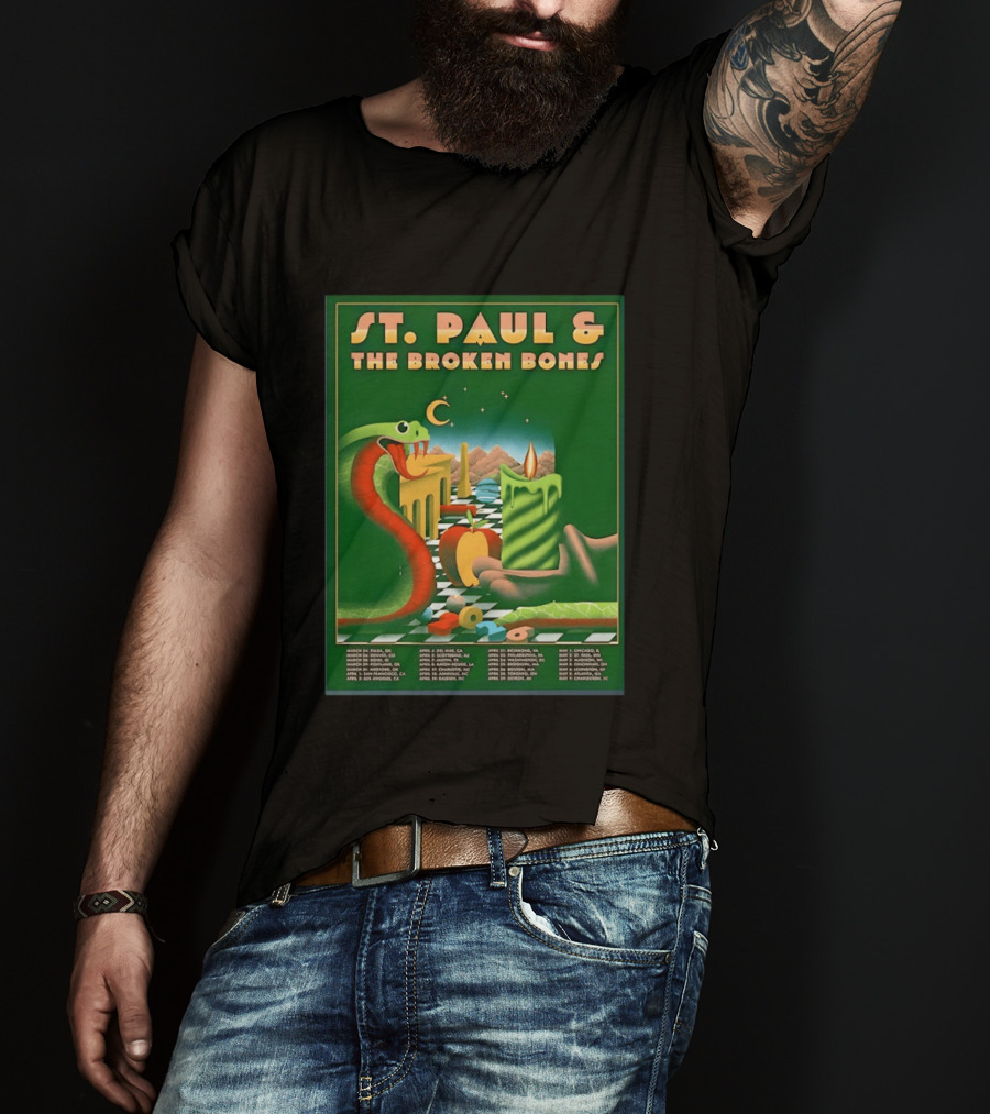 St Paul And The Broken Bones 2026 North America Tour Snake Candle Chessboard T-Shirt
