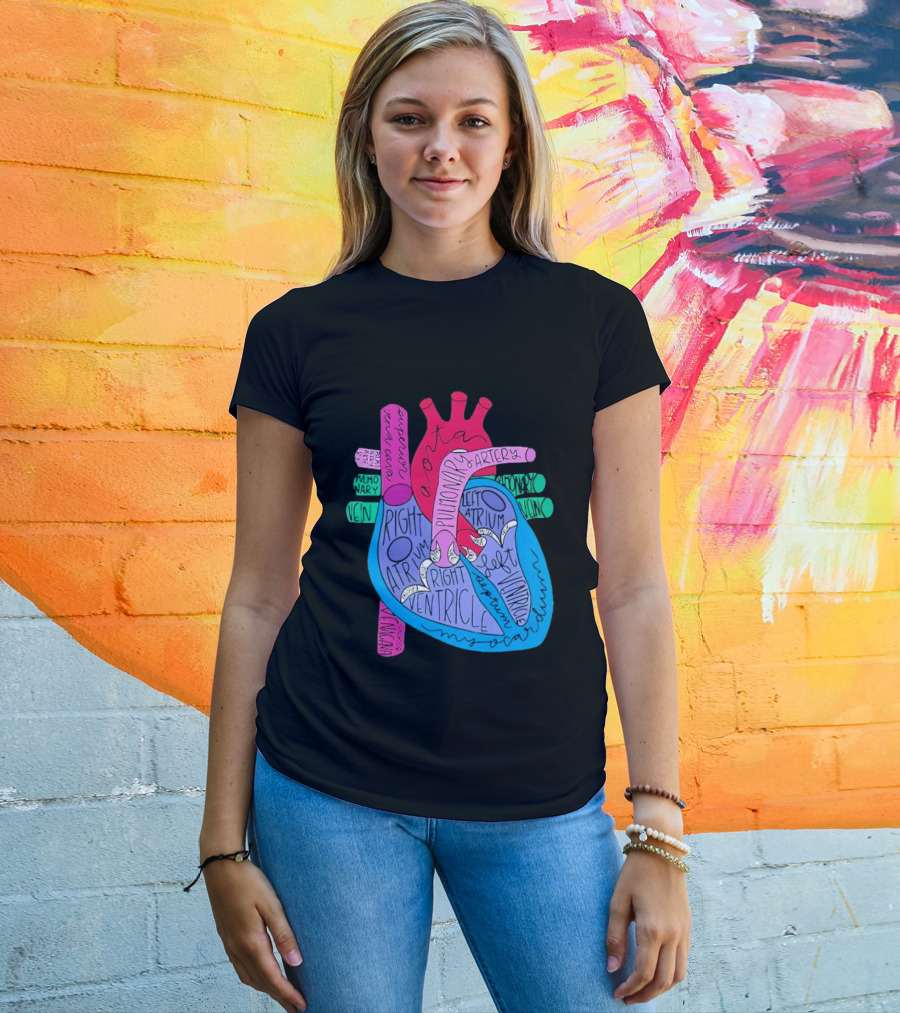 Heart Anatomy Aorta Pulmonary Artery Superior Vena Cava Right Atrium Ventricle Diagram T-Shirt