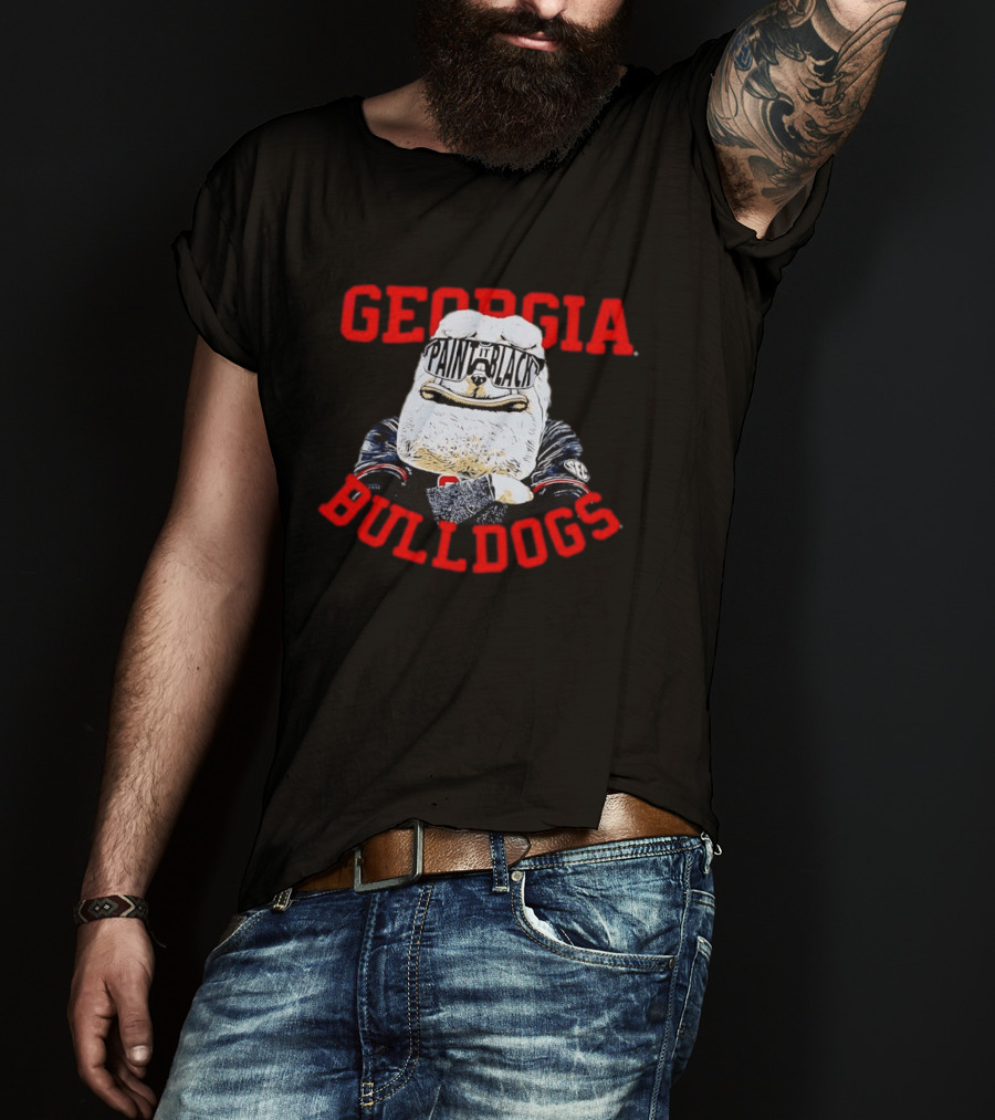 Georgia Bulldogs Paint It Black Bulldog Mascot Baseball T-Shirt