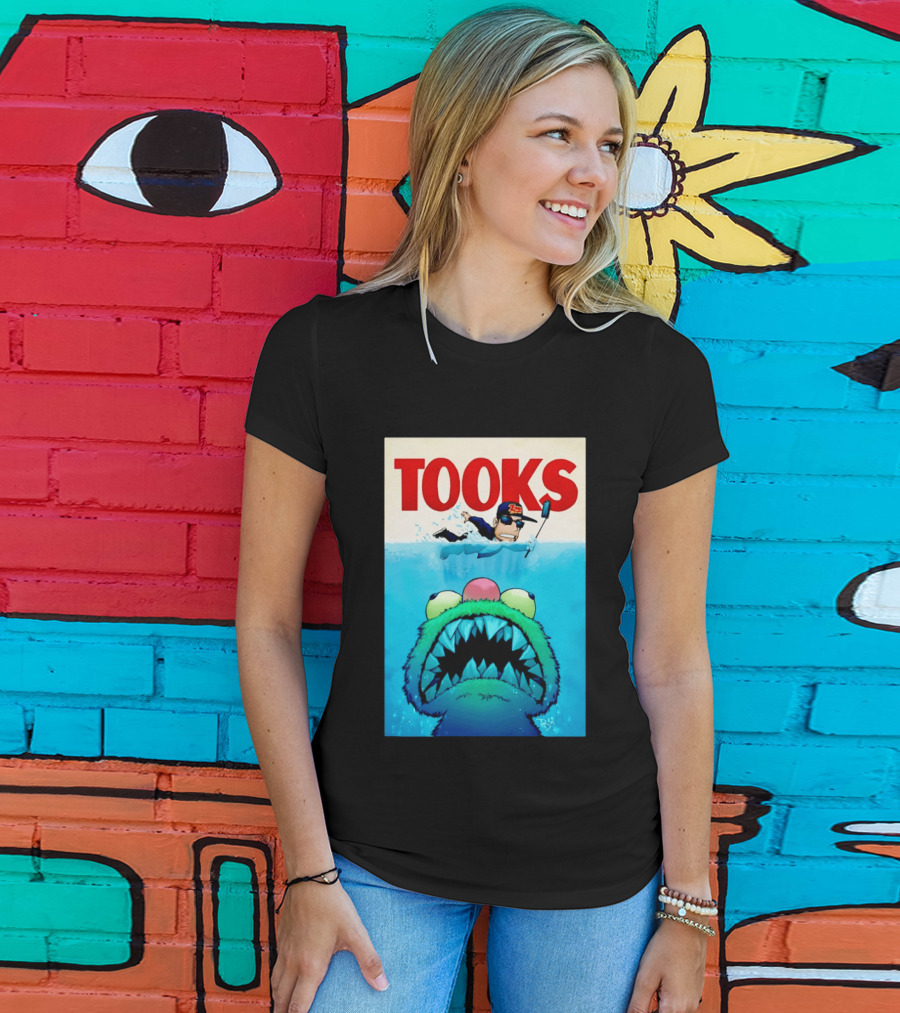 TOOKS Cartoon Giant Monster Inspired By Jaws With Diver And Cap T-Shirt