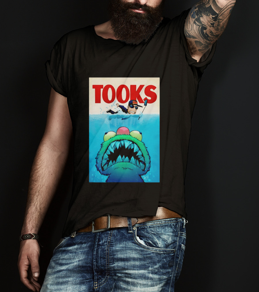 TOOKS Cartoon Giant Monster Inspired By Jaws With Diver And Cap T-Shirt