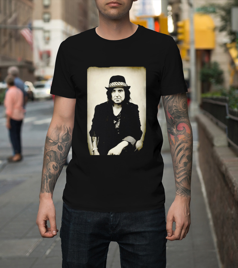 Phil Campbell Vintage Style Portrait Wearing Hat T-Shirt