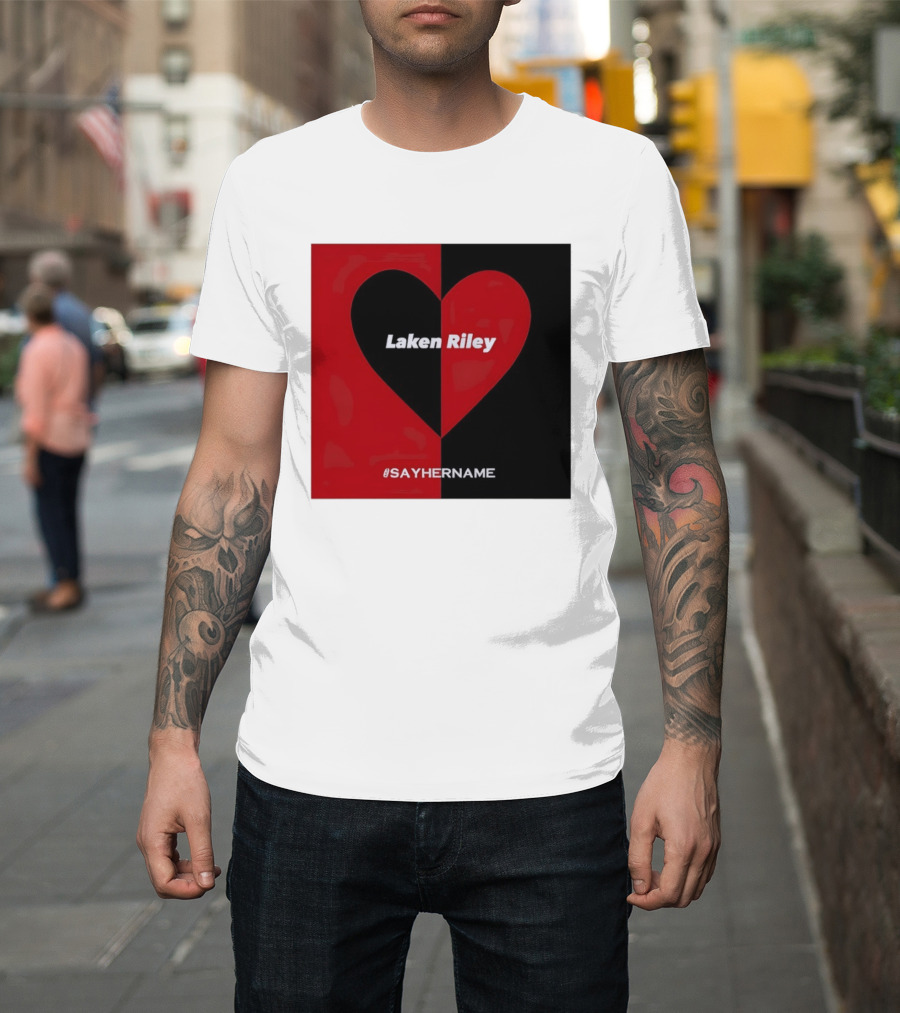 Laken Riley Heart SayHerName Red Black Heart Shape T-Shirt