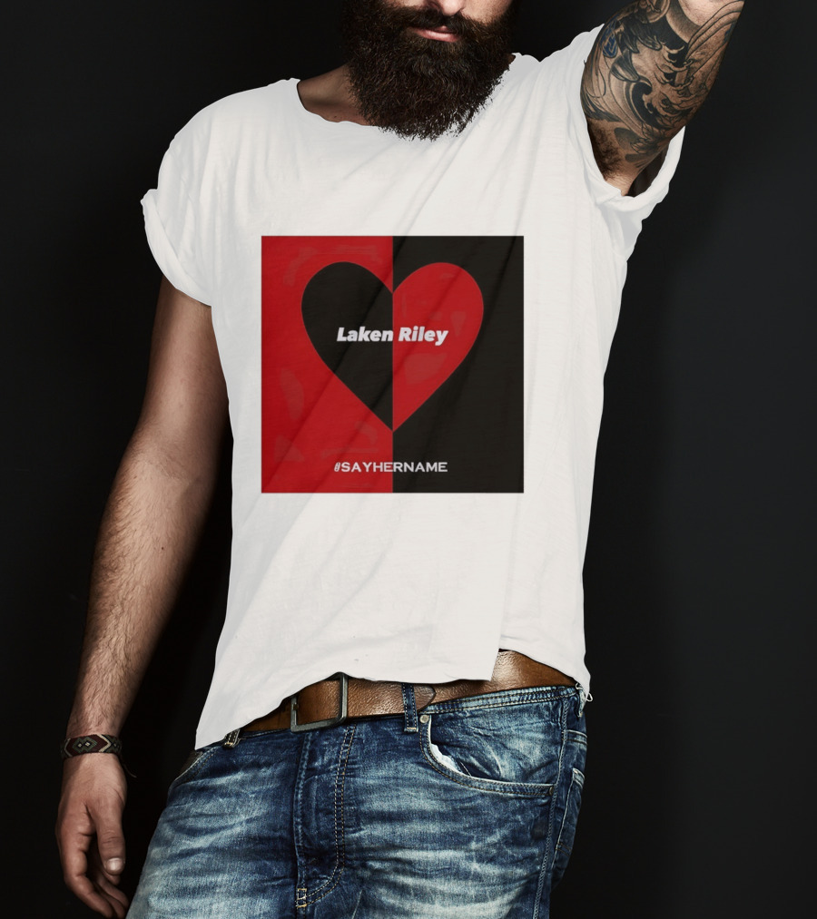 Laken Riley Heart SayHerName Red Black Heart Shape T-Shirt