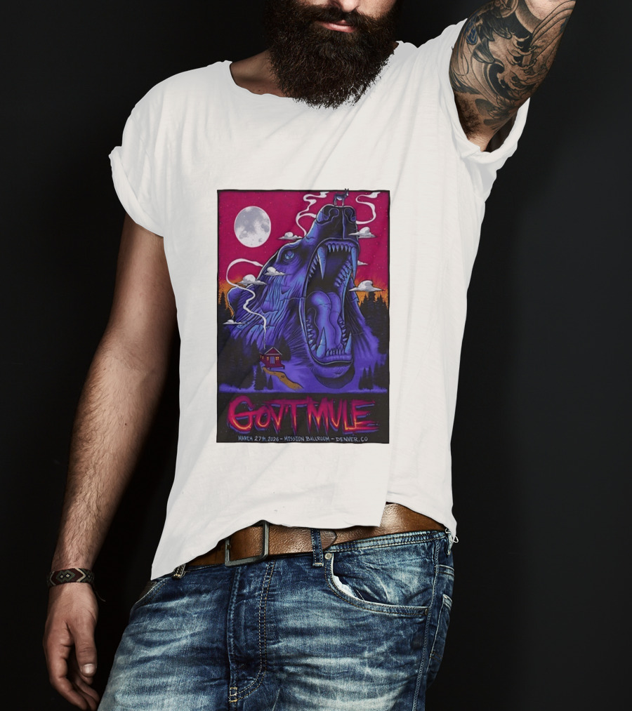 Govt Mule Mission Ballroom Denver March 27 2026 Mystical Bear And Moon Scene T-Shirt