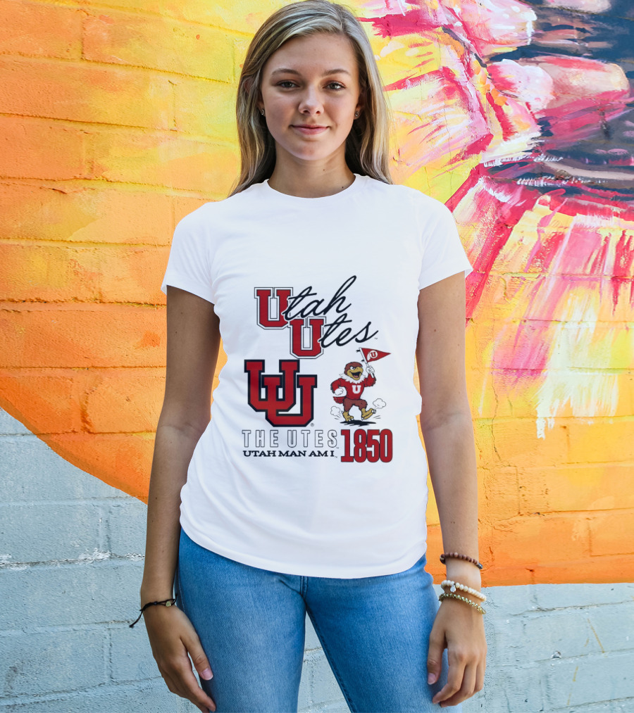 Utah Utes The Utes Utah Man Am I 1850 UU Holding Flag T-Shirt