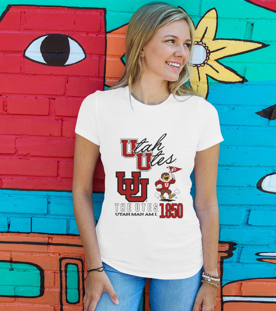 Utah Utes The Utes Utah Man Am I 1850 UU Holding Flag T-Shirt