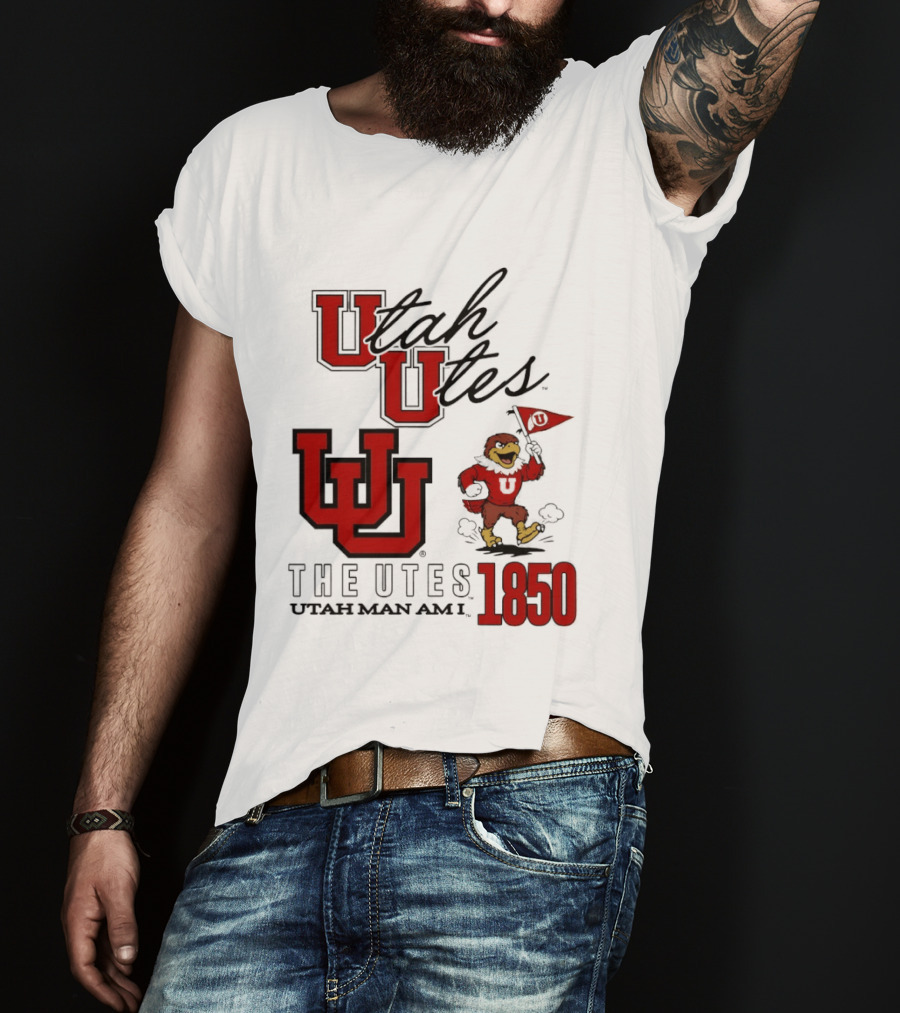 Utah Utes The Utes Utah Man Am I 1850 UU Holding Flag T-Shirt