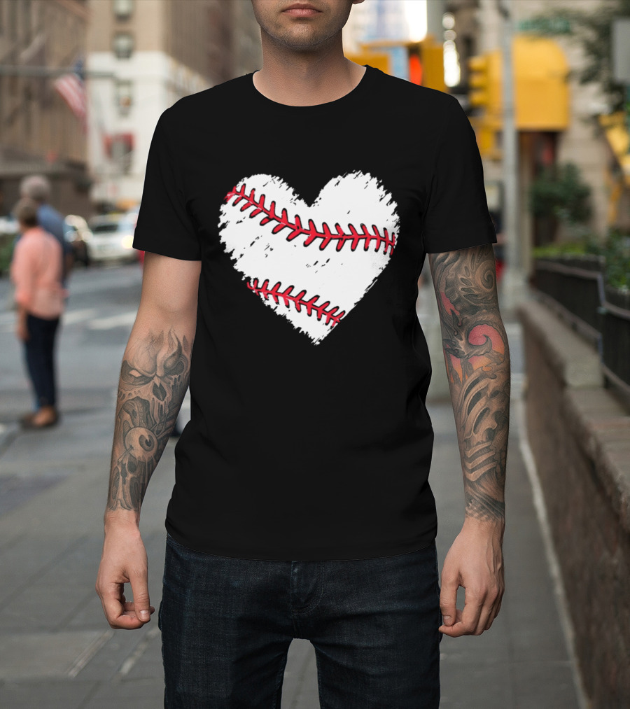 Heart Shaped Baseball Stitching Love Baseball T-Shirt