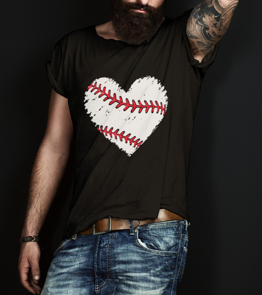 Heart Shaped Baseball Stitching Love Baseball T-Shirt