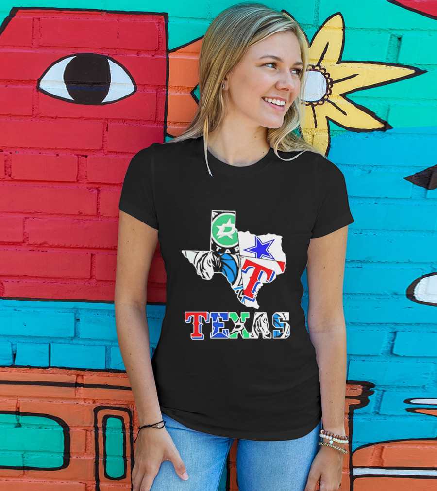 Texas Dallas Stars Mavericks Cowboys Rangers Sports Map T-Shirt