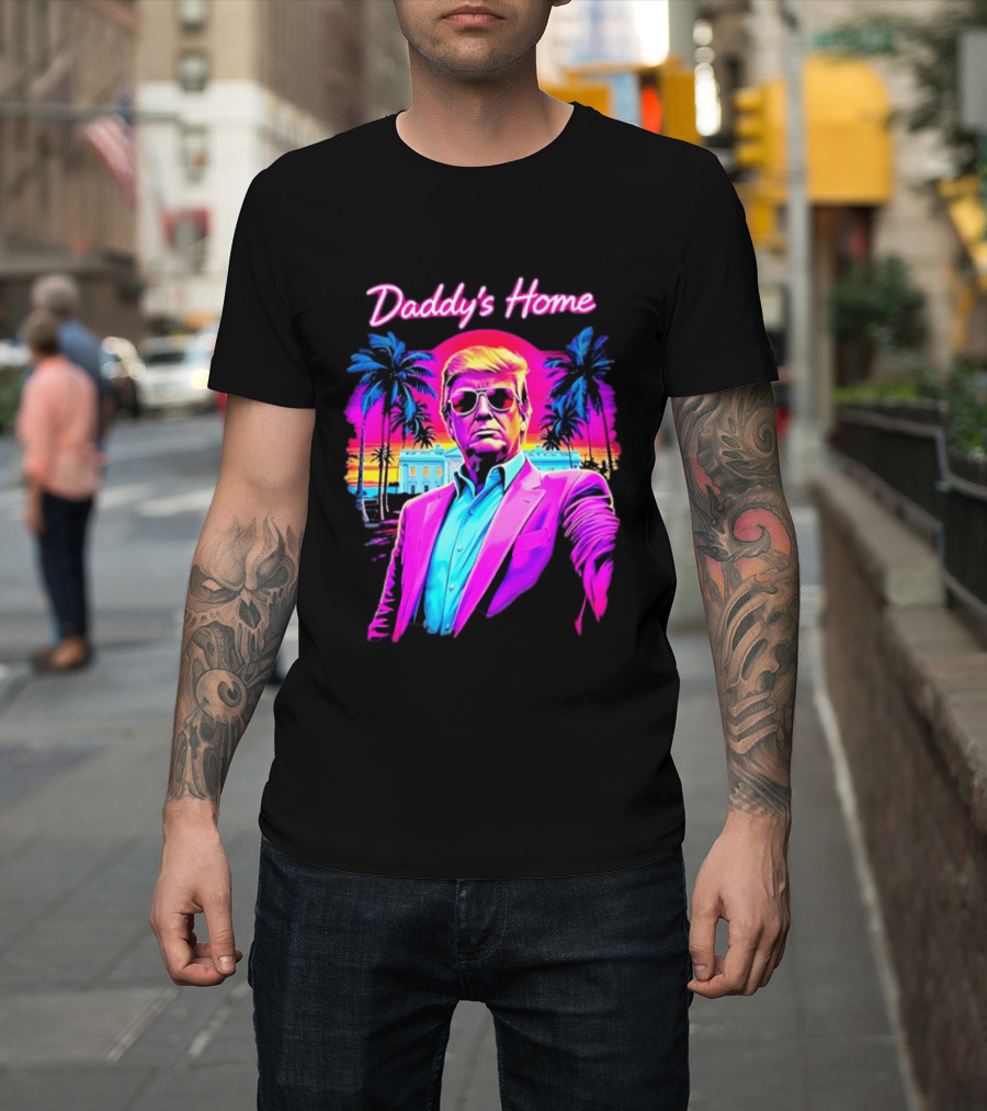 Daddy's Home Donald Trump Synthwave Sunset Beach Scene T-Shirt