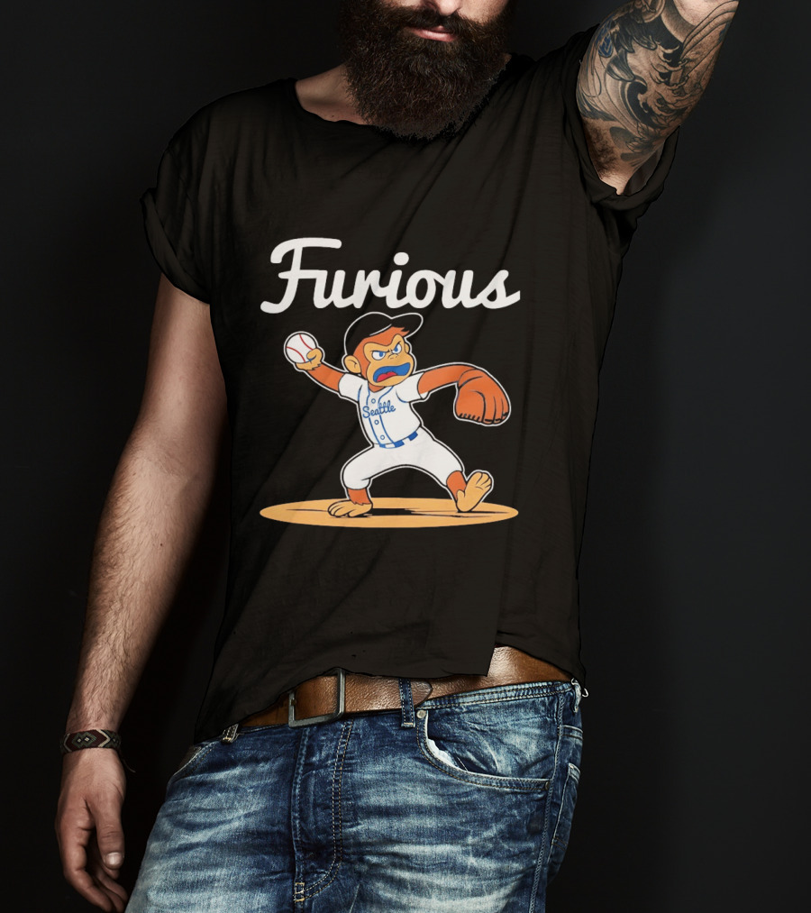 Furious George Seattle Baseball Monkey Pitcher T-Shirt