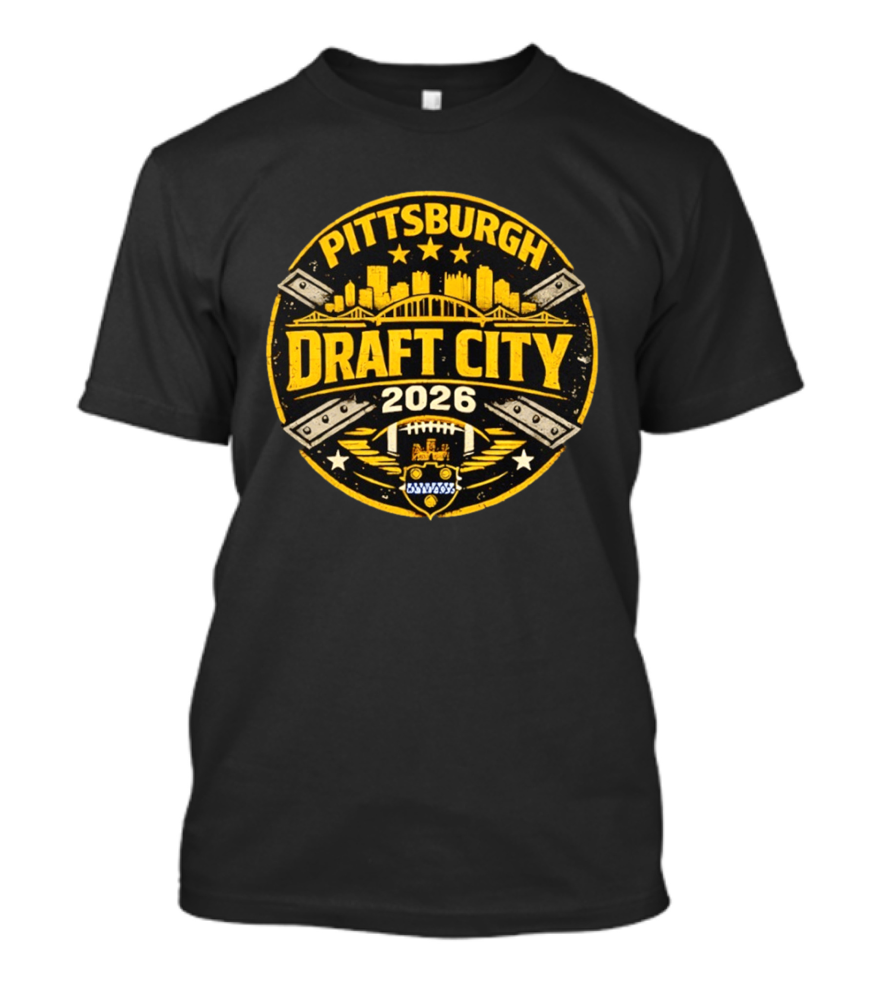 Pittsburgh Draft City 2026 Skyline Football T-Shirt