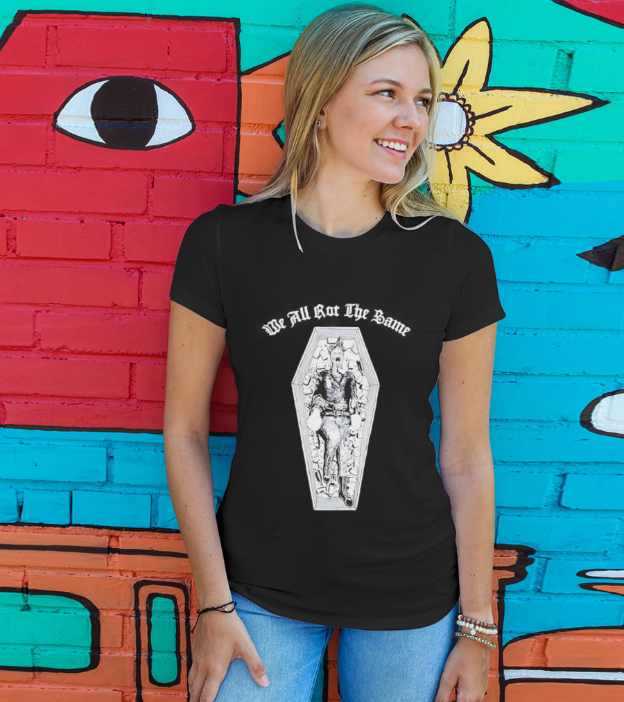 We All Rot The Same Coffin Punk Rock Skeleton Motif T-Shirt