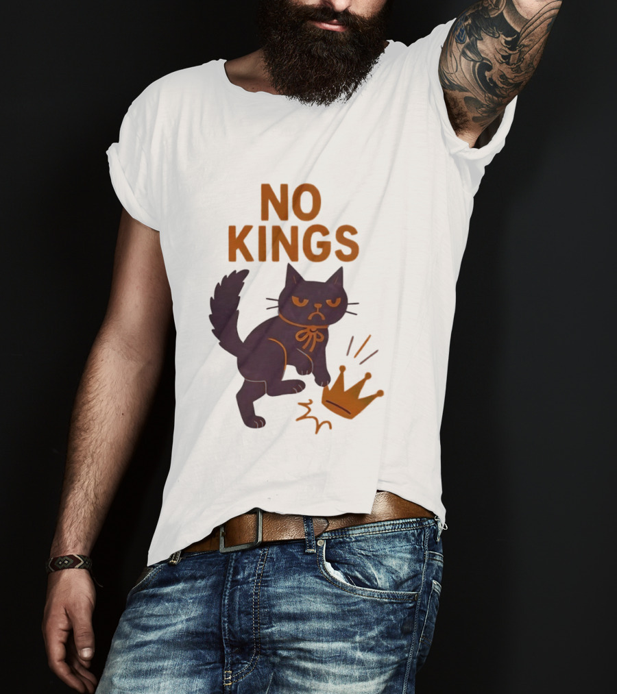 No Kings Black Cat Kicking Crown T-Shirt