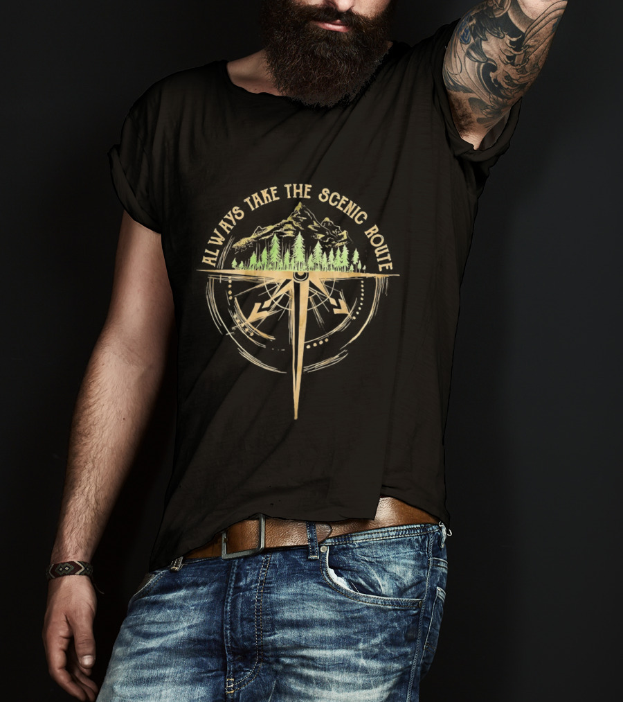 Always Take The Scenic Route Compass Forest Adventure T-Shirt