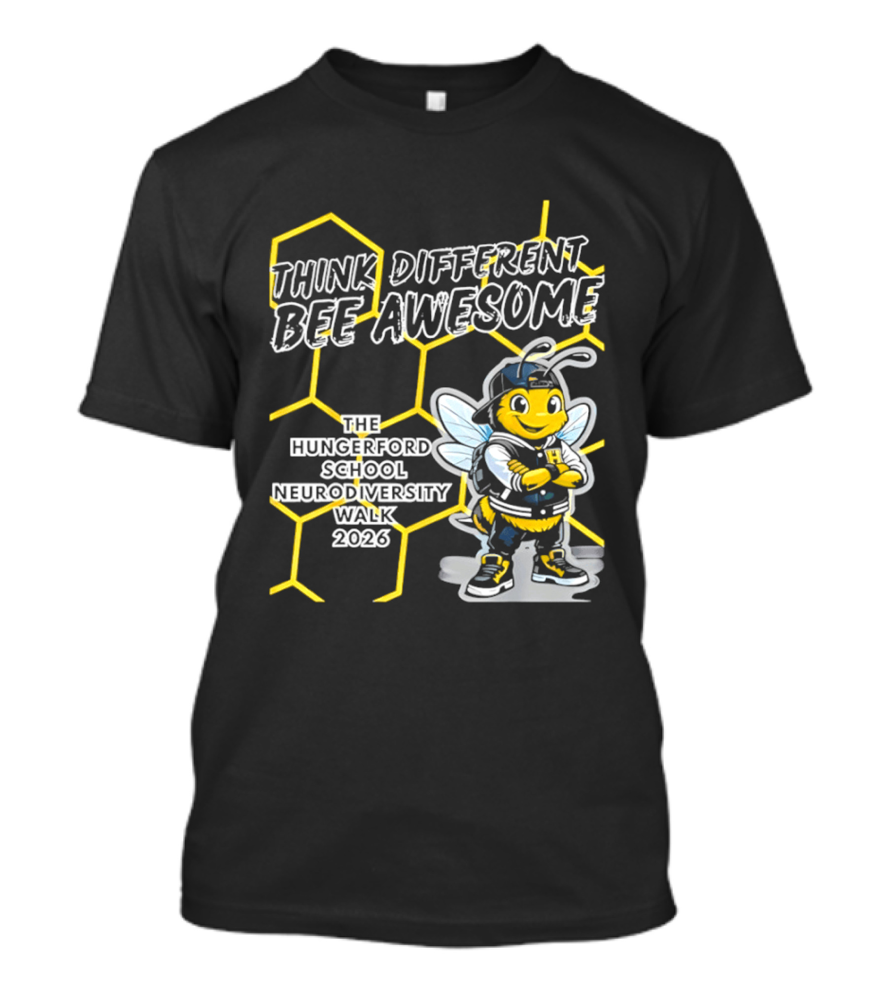 Think Different Bee Awesome The Hungerford School Neurodiversity Walk 2026 T-Shirt
